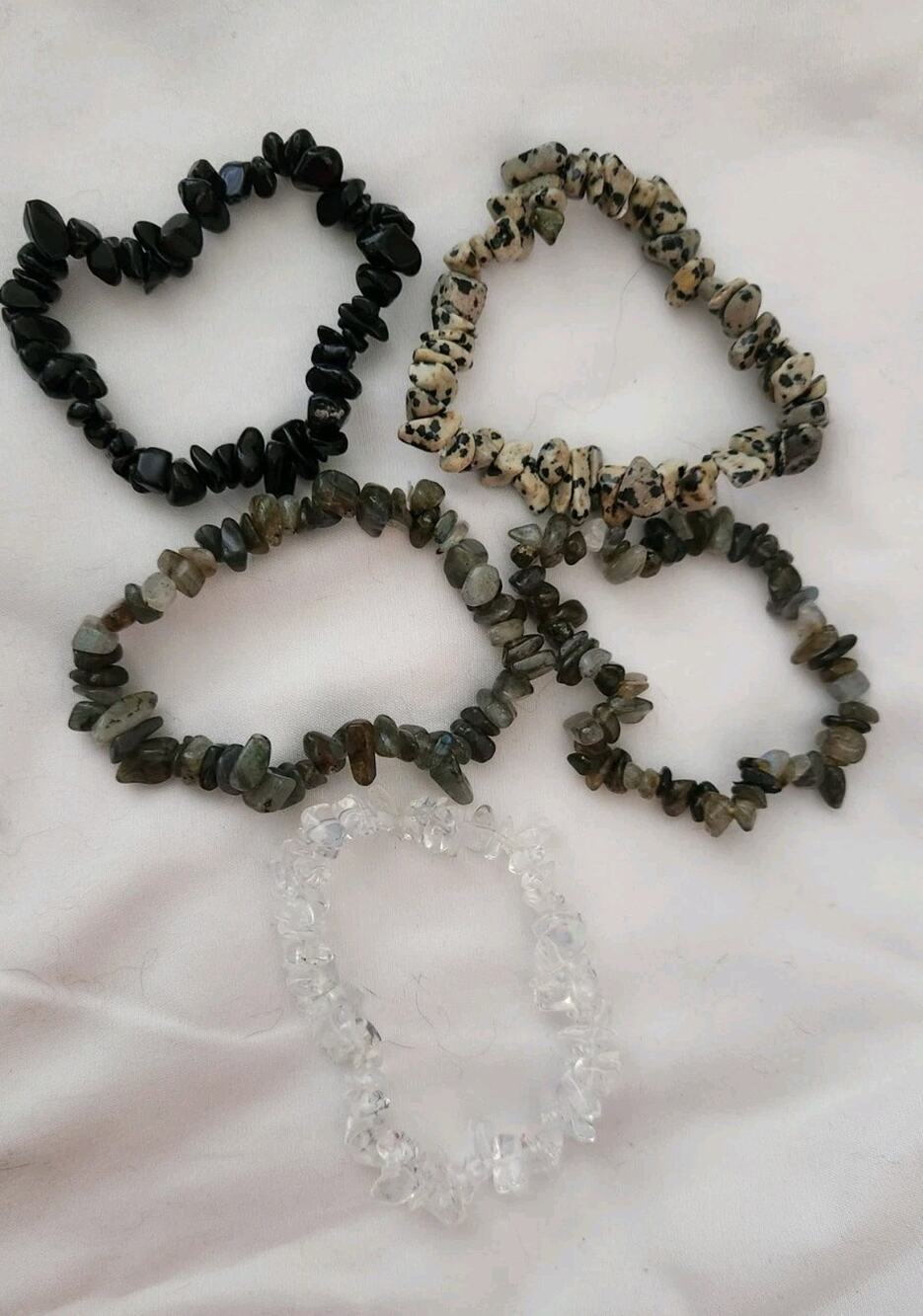 Assorted Healing Crystal & Stone Chip Bracelets (Lot2) 5 Bracelets Clear Quartz